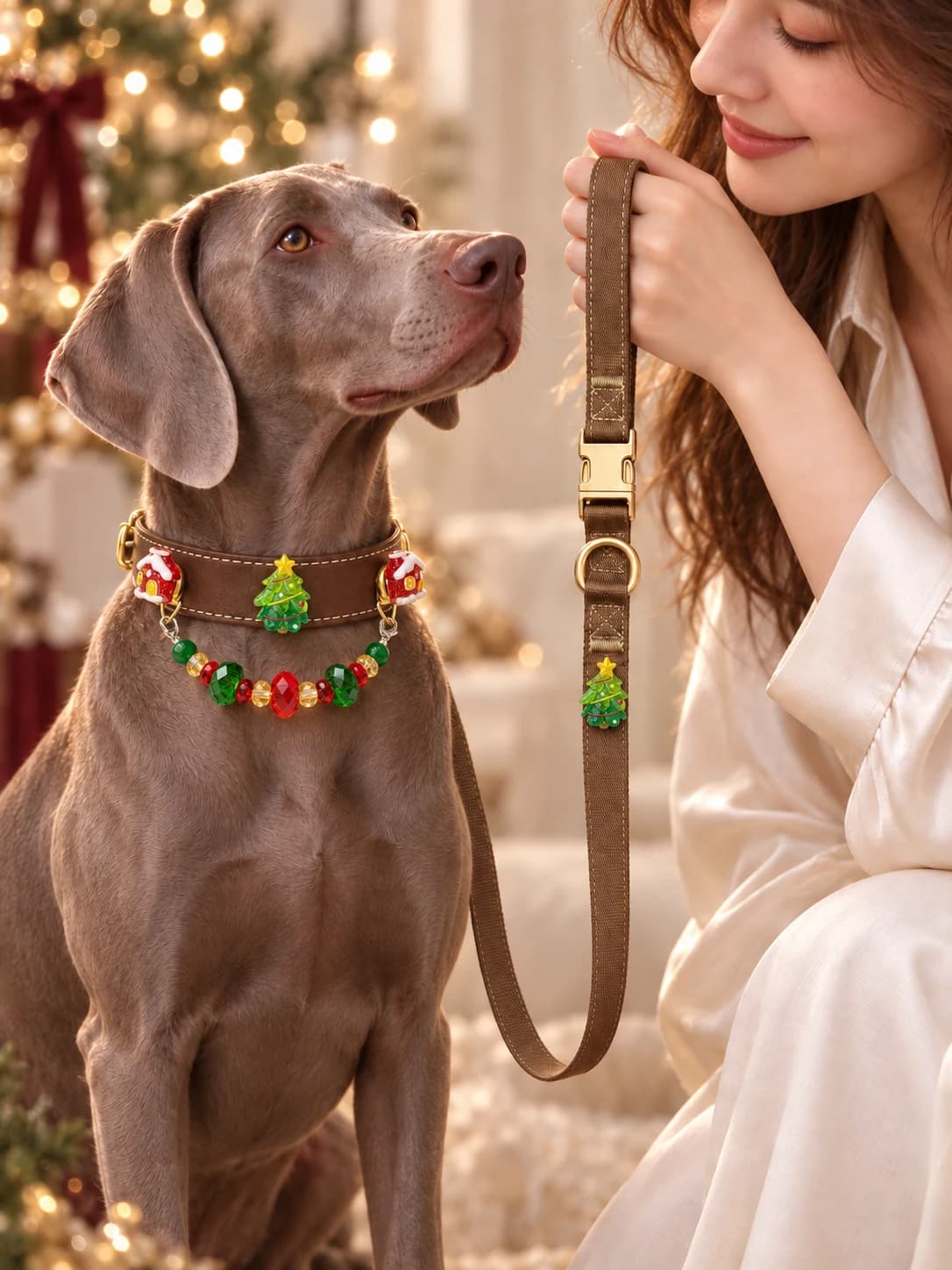 Scharlach-Weihnachtsbaum-Halsband an einem Haustier