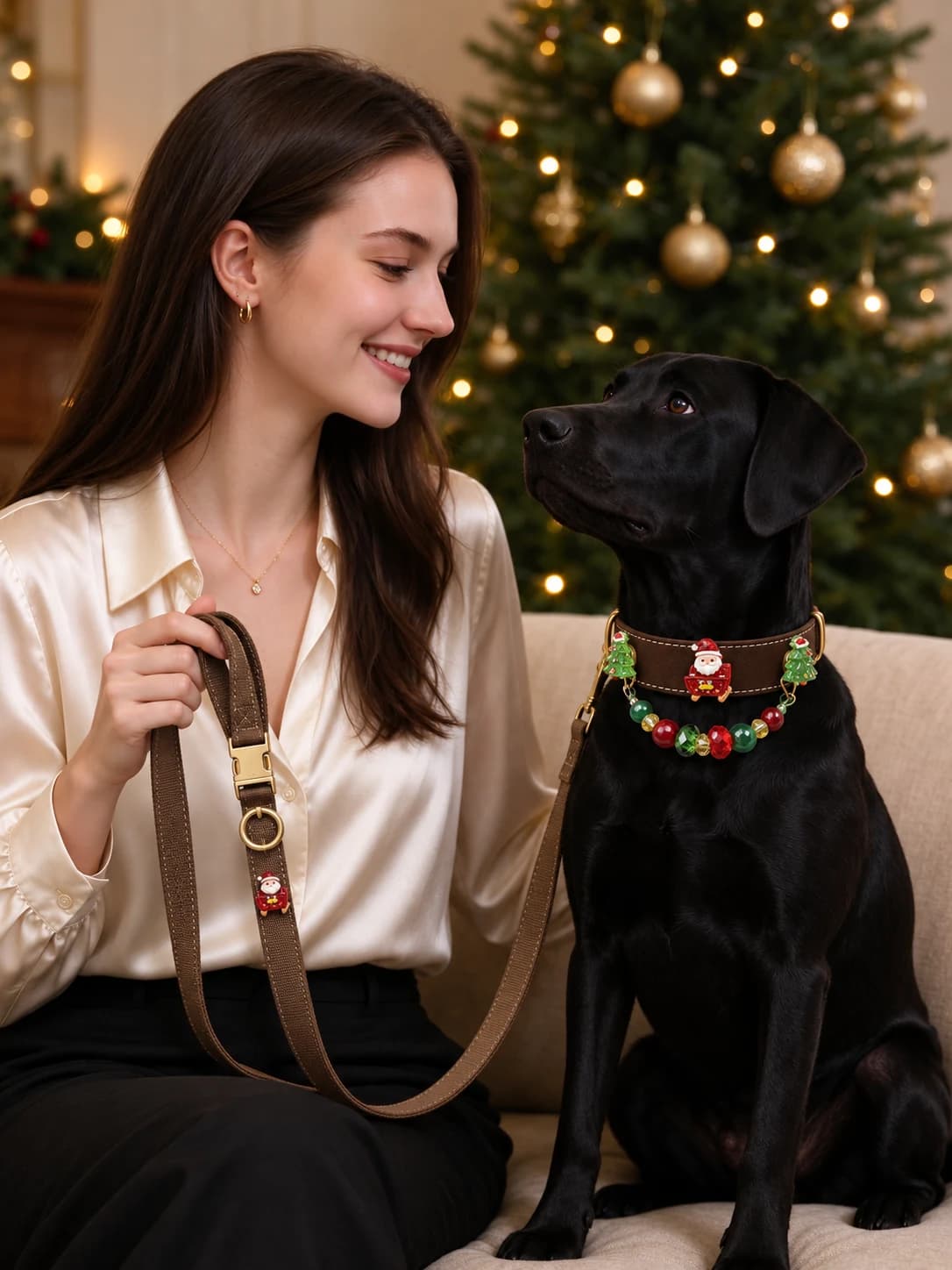 Festliches-Weihnachtsmann-Halsband an einem Haustier