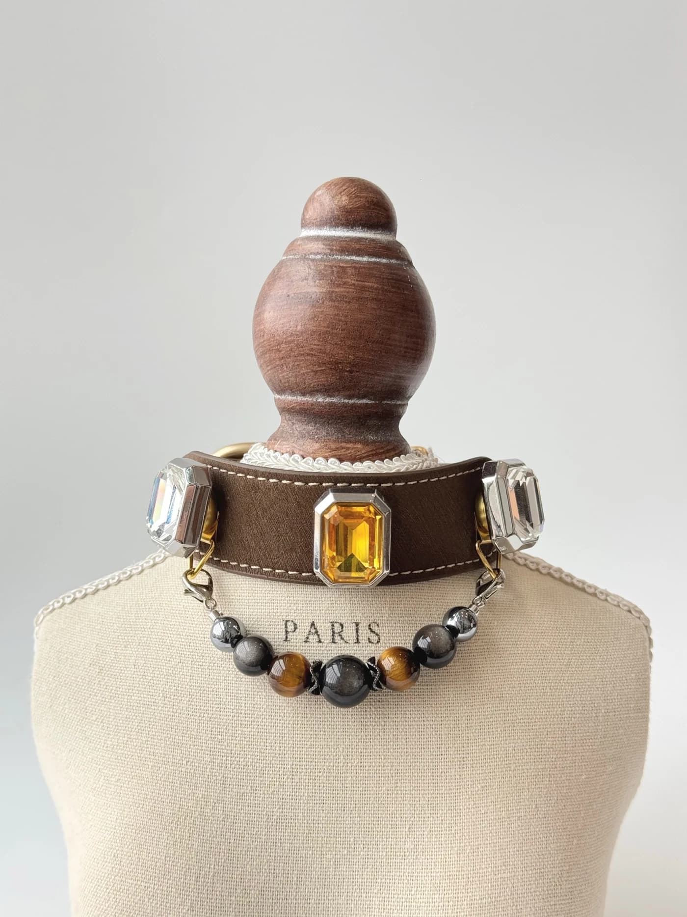 Collar Obsidiana Plateada