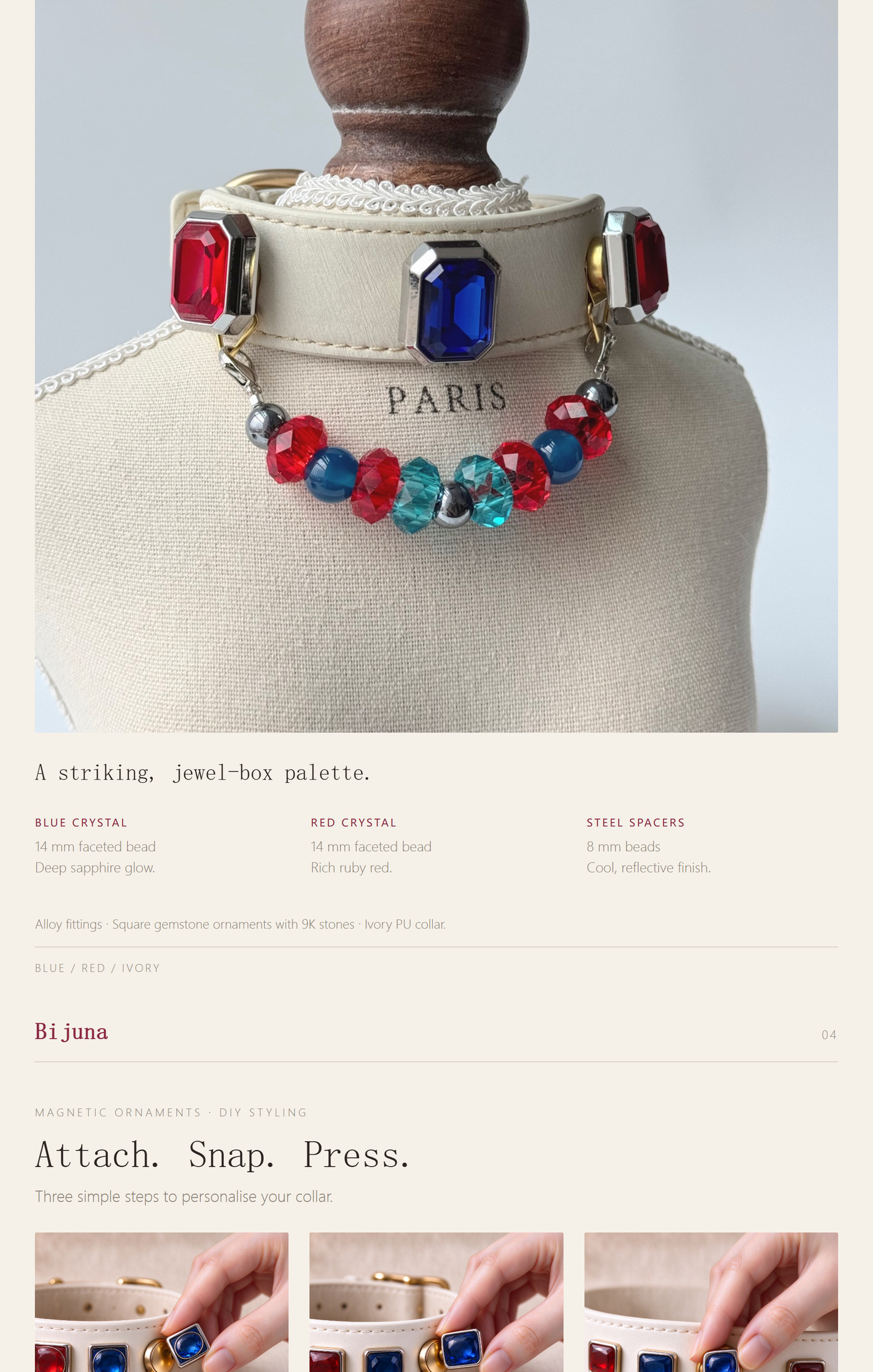 Detailübersicht für Saphir-Scharlach-Halsband · Elfenbein, 3