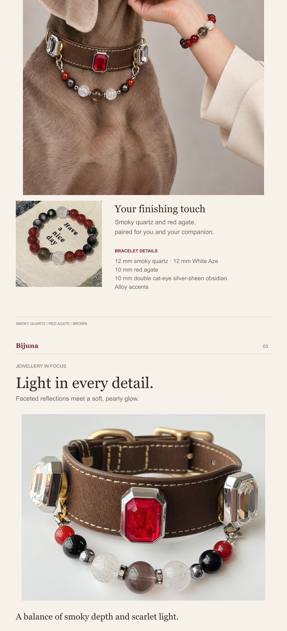 Detailübersicht für Rauchquarz-und-Roter-Achat-Halsband, 2