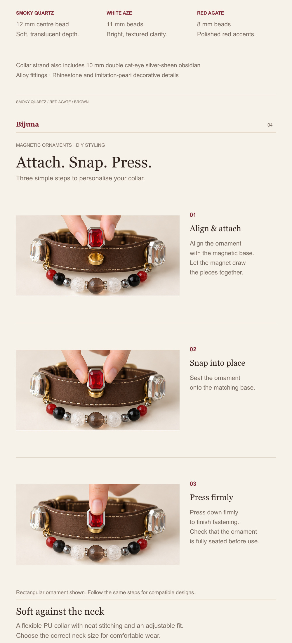 Detailübersicht für Rauchquarz-und-Roter-Achat-Halsband, 3