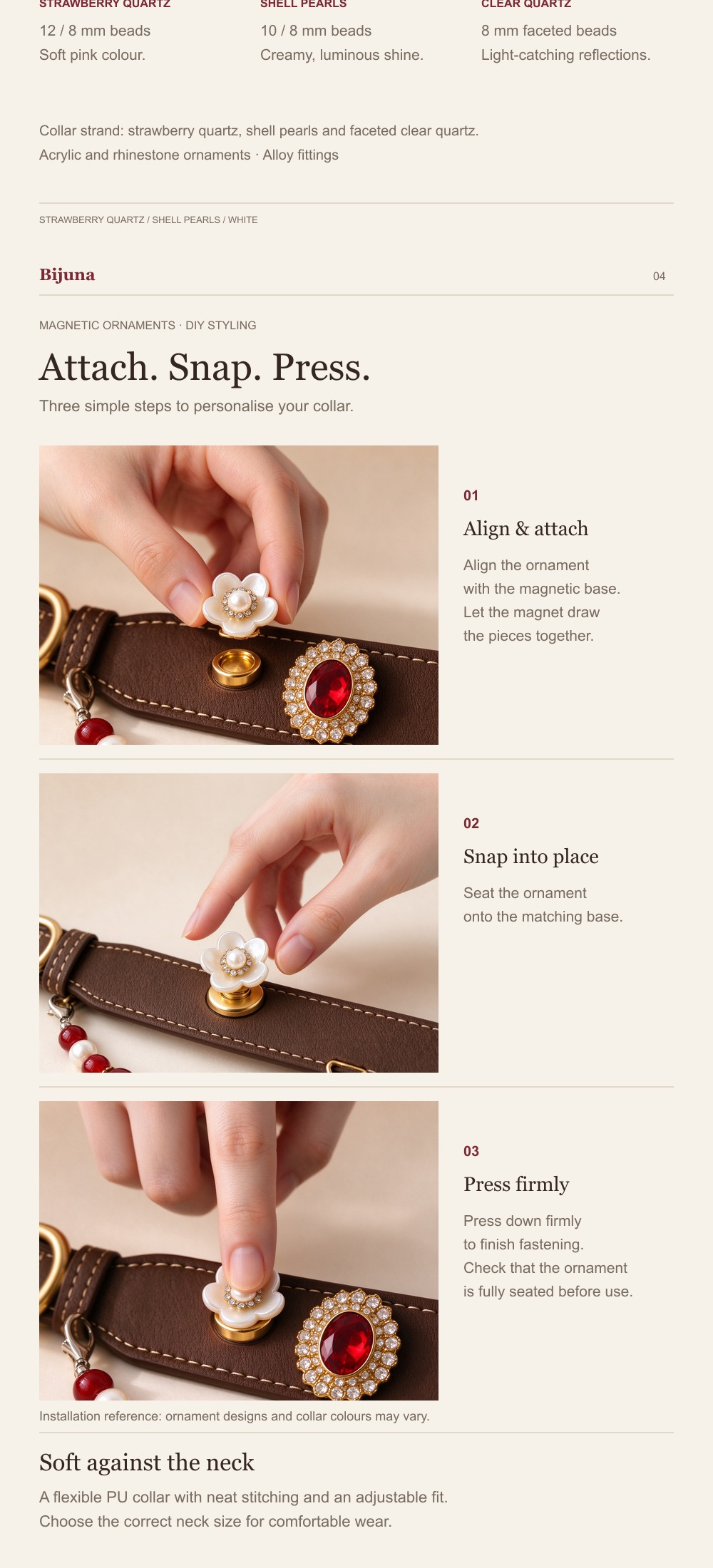 Detailübersicht für Erdbeerquarz-und-Perlen-Halsband, 3